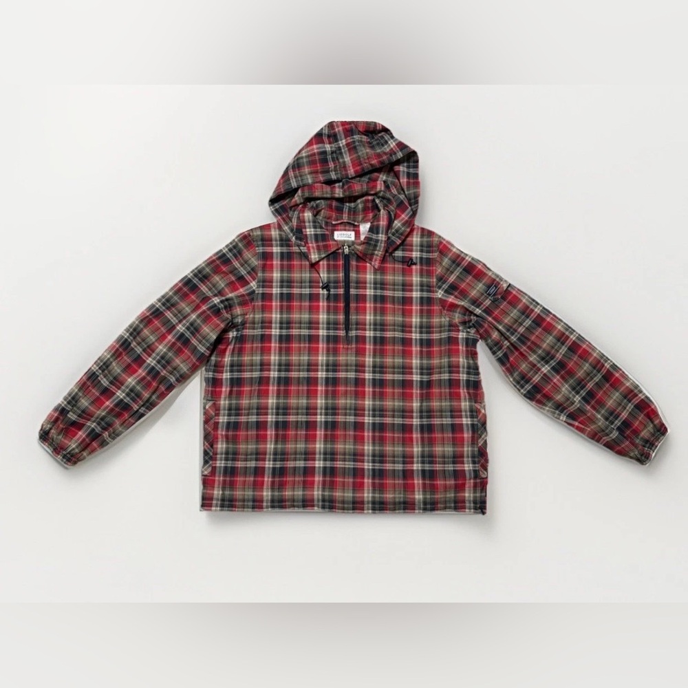 Liz Golf by Liz Claiborne brick red & gray plaid pullover jacket